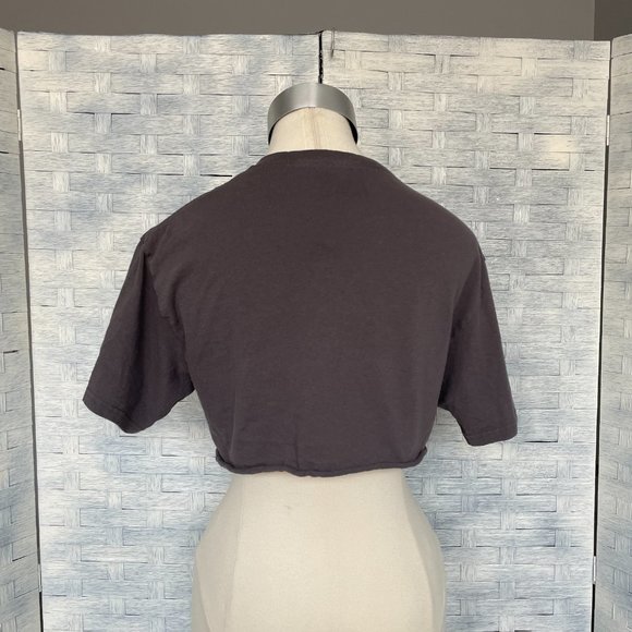MTV Graphic Tee Cropped Top Checker Mtv Logo Brownish/Gray size M - Picture 3 of 5